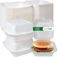 ECONX Clamshell Bagasse Takeaway Burger Boxes 6x6 inch Takeaway Food Boxes in White | Size: 500 Pieces