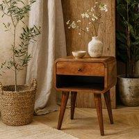 Wyld Haus Honfleur Curve Bedside Table Chestnut Mango Wood Drawer & Shelf in Brown