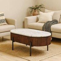 Wyld Haus Alabama Ribbed Mango Wood Oval Coffee Table Marble Top in Brown
