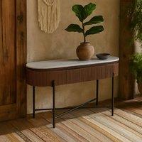 Wyld Haus Alabama Ribbed Mango Wood Console Table with Marble Top & Metal Legs in Brown