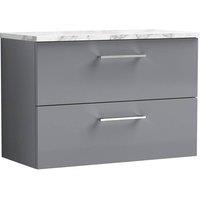 Balterley Level 800mm Wall Hung 2 Drawer Unit with Laminate Worktop Satin Grey