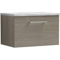 Balterley Level 600mm Wall Hung 1 Drawer Unit with Laminate Worktop - Solace Oak in Brown