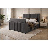 SOFT SNOOZE BEDS Premium TV Bed Frame Plush Velvet Bed with Remote TV Lift UK in Dark Grey | Size: Small Double