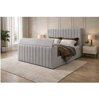 SOFT SNOOZE BEDS Premium TV Bed Frame Plush Velvet Bed with Remote TV Lift UK in Silver | Size: Small Double