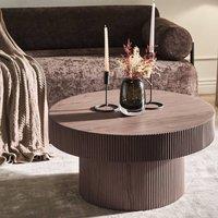Wyld and Coco Round Coffee Table 80 cm Dark Brown MDF Top with Ribbed Legs