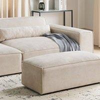 Wyld and Coco Beige Velvet Ottoman Footstool - Compact Minimalist Footrest