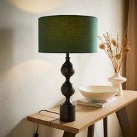 ValueLights Declan Candlestick Metal Ball Table Lamp with Fabric Drum Lamp Shade in Bottle Green