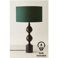 ValueLights Declan Candlestick Table Lamp with Fabric Drum Lamp Shade & Bulb in Bottle Green