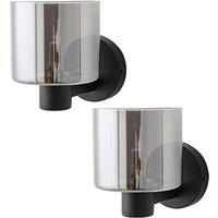 ValueLights Demi Pair of Smoked Glass Cup Wall Lights with Bulbs in Black