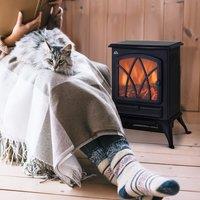 HOMCOM Free Standing Fireplace Flame Effect Electric Heater Log Burning Black