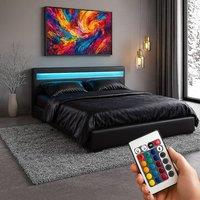 Harmin Black 4ft Small Double LED Faux Leather LED Upholstered Bed Frame