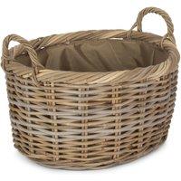 Red Hamper Rattan Medium Oval Rattan Storage Basket With Cordura Lining in Brown