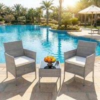 Alivio 2 Patio Chairs with Cushions & Coffee Table, Weather-Resistant in Grey