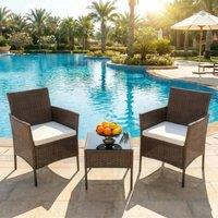 Alivio 2 Patio Chairs with Cushions & Coffee Table, Weather-Resistant in Brown