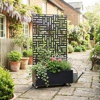 Nicoman Metal Outdoor Privacy Screen with Plant Pot Geometric Garden Divider in Black | Size: 180 cm x 90 cm