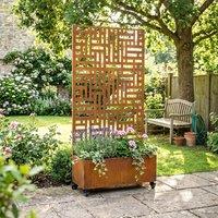 Nicoman Metal Pre Rust Outdoor Privacy Screen with Plant Pot Geometric Garden Divider in Metallics | Size: 180 cm x 90 cm