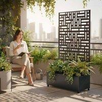 Nicoman Metal Outdoor Privacy Screen with Plant Pot Geometric Garden Divider in Dark Grey | Size: 180 cm x 90 cm