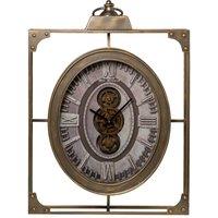 WILLIAM WIDDOP Square Wall Clock With Moving Gears & Metal Frame in Bronze