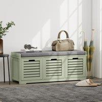 HOMCOM 3-Door Shoe Storage Bench Cushion Seat Slatted Doors in Green