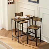 HOMCOM 3-Piece Bar Table Set with 2 Stools, Footrest in Dark Brown