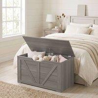 HOMCOM Storage Trunk for Living Room, with Safety Hinge, 80cm, Dark Grey
