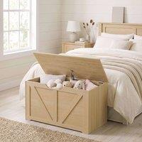 HOMCOM Storage Trunk for Living Room with Safety Hinge, 80cm, Nature Wood in Natural