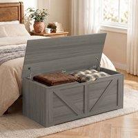 HOMCOM Storage Trunk for Living Room, with Safety Hinges, 100cm, Dark Grey