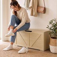 HOMCOM Storage Trunk for Living Room, with Safety Hinges, 100cm, Nature Wood in Natural