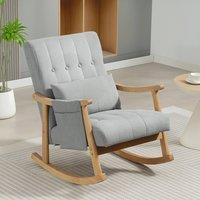 HOMCOM Modern High Back Rocking Chair with Solid Wood Legs in Light Grey