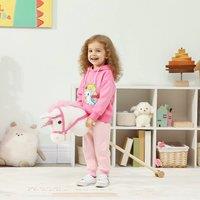 AIYAPLAY Stick Horse w/ Wood Wheels, Pony Neighing, Galloping Sounds White