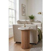 IH Design Upton Natural Marble & Mango Wood Pedestal Side Table in Brown