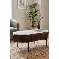 IH Design Farleigh Mango Wood Fluted Coffee Table Marble Top in White