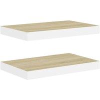 Berkfield Home Floating Wall Shelves 2 pcs Oak & White 40x23x3.8 cm MDF in Natural