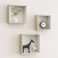 Berkfield Home Wall Cube Shelves 3 pcs White & Sonoma Oak in Natural