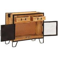 Berkfield Home Sideboard 80x31x66 cm Solid Rough Wood Mango & Metal in Brown | Size: 80 x 31 x 66 cm