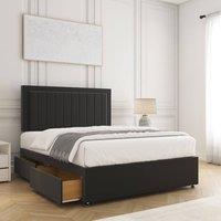BSSPOKE Zarah Divan Bed Plush Velvet 24Headboard 2Drawers Same Side &Mattress in Black | Size: Single