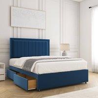 BSSPOKE Zarah Divan Bed Plush Velvet 24Headboard 2Drawers Same Side &Mattress in Blue | Size: Single