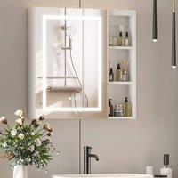KEEPREAPER 70x70cm 3-Color LED Mirrored Cabinet Shaver Socket Demister Open Shelf in White | Size: 70x70 cm