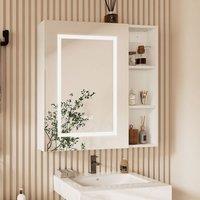 KEEPREAPER 70x70cm 3-Color LED Mirrored Bathroom Cabinet Demister Storage in White | Size: 70x70 cm