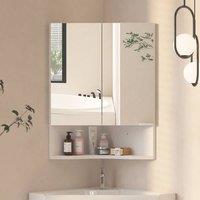 KEEPREAPER Corner Bathroom Mirror Cabinet 47x60cm 2-Door Wall Mounted Storage in White | Size: 47x60 cm