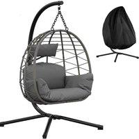 London Boutique Hanging Egg Chair w/Stand Hammock Swing w/ Cushions & Rain Cover in Grey