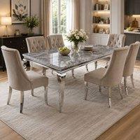 Stratus Interiors Louis Modern Marble Top Dining Table with Premium Long Metal Legs in Grey | Size: 180 cm x 90 cm