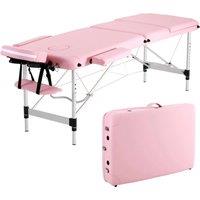 Hinsinc Pink, 60cm Width 3 Section Aluminum Massage Table Spa Bed in Pink
