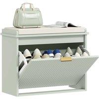 Havendro Shoe Storage Bench with Cushion & Flip-Drawer in Green
