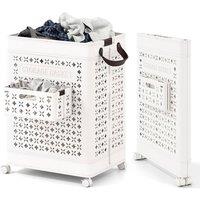 Havendro Collapsible Laundry Basket Foldable Laundry Hamper on Wheels-White in White
