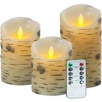 VOGREX 3 Set Real Wax Flickering LED Candles Battery Operated With Remote in White
