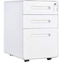 VOGREX White 3 Drawer Steel Filing Cabinet Locked 4 Wheels Pencil Tray