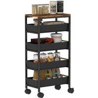 VOGREX Black Mobile Kitchen Utility Storage Trolley For Office