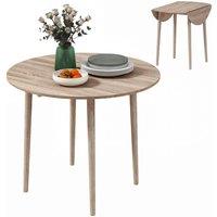 VOGREX Natural Wood Leg Round Drop Leaf Foldable Dining Table in Beige