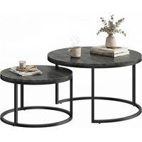 VOGREX Black Wood Grain 2Pcs Stacking Coffee Tables Steel Frame
